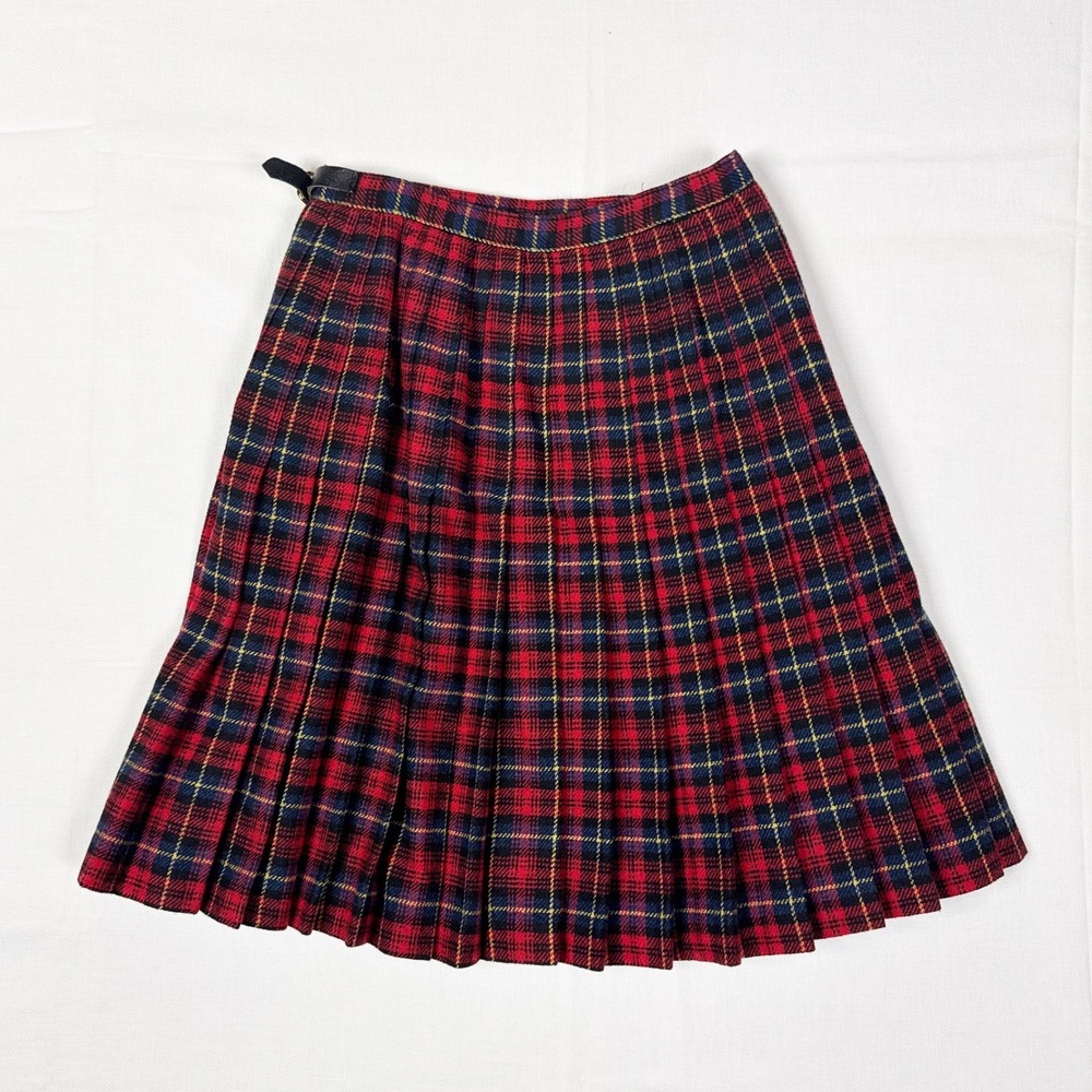 Vintage GAP Wool Tartan Wrap Kilt Skirt Womens 3 4 Red Plaid Italy Made 90s - Picture 2 of 7